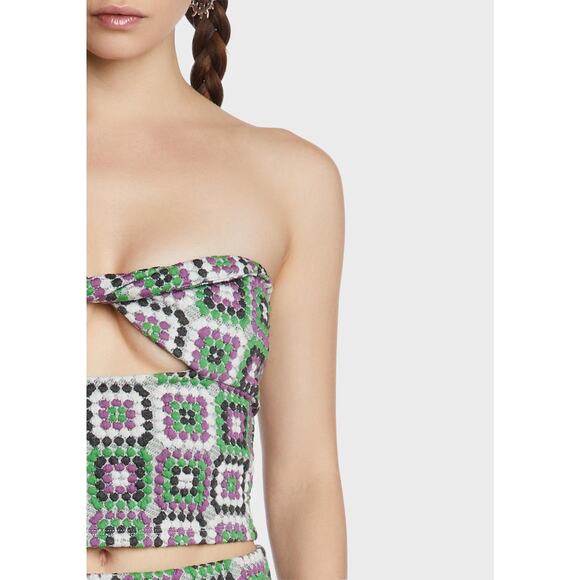 NWT NGOrder Pacsun Jacquard Multi Dot Crop Top Sz 2 - Picture 2 of 9